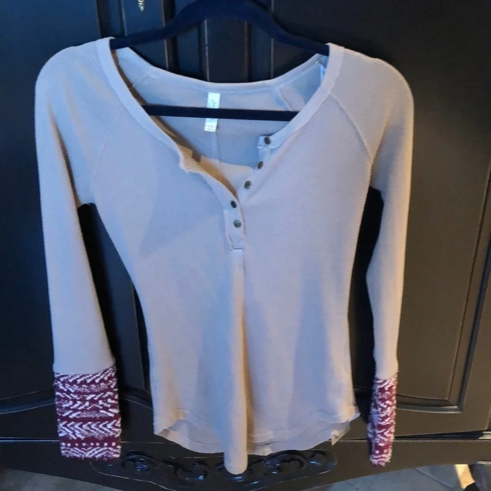 Free People Tan  long sleeve thermal top